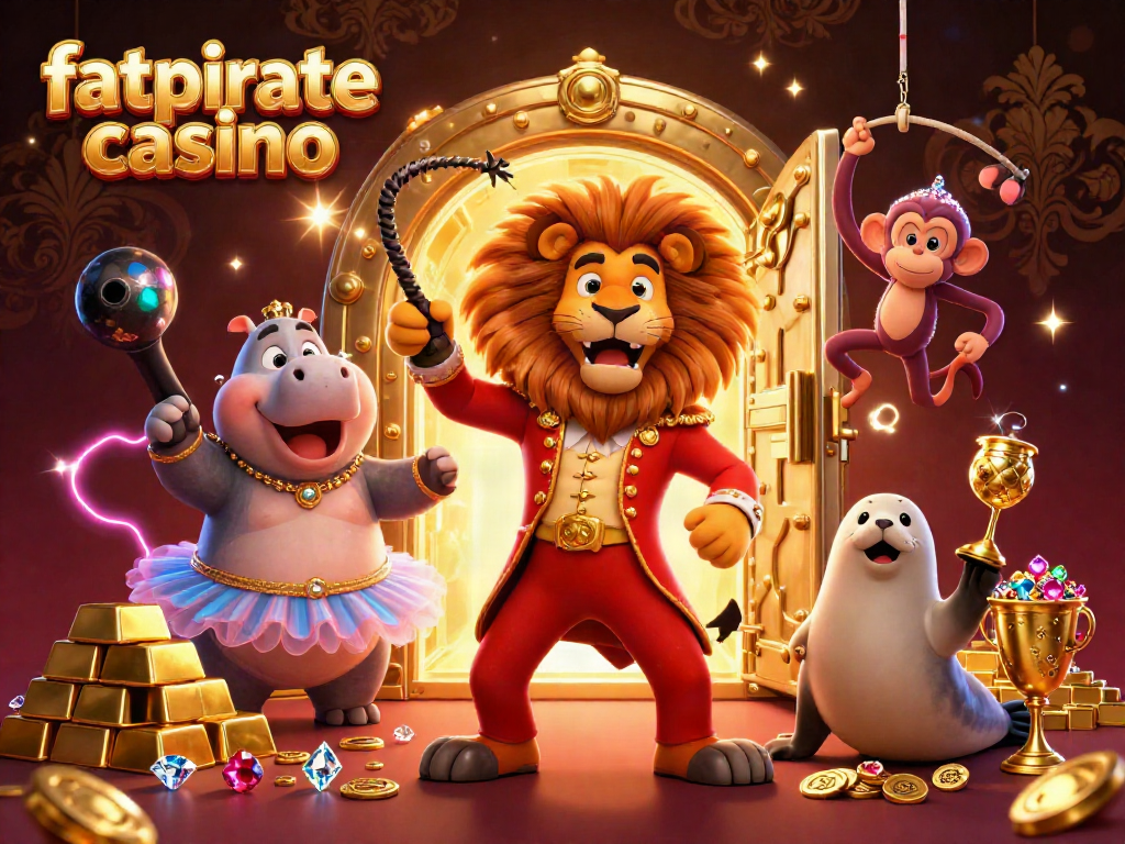 Experience the vibrant atmosphere of fatpirate casino with a whimsical 3D scene featuring lively characters and rich treasures.