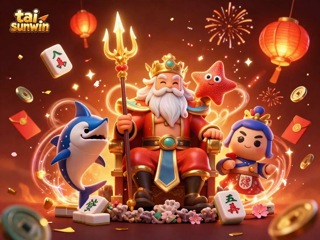 Experience exciting gameplay with tai sunwin as Neptune and friends celebrate in a vibrant 3D rendering.