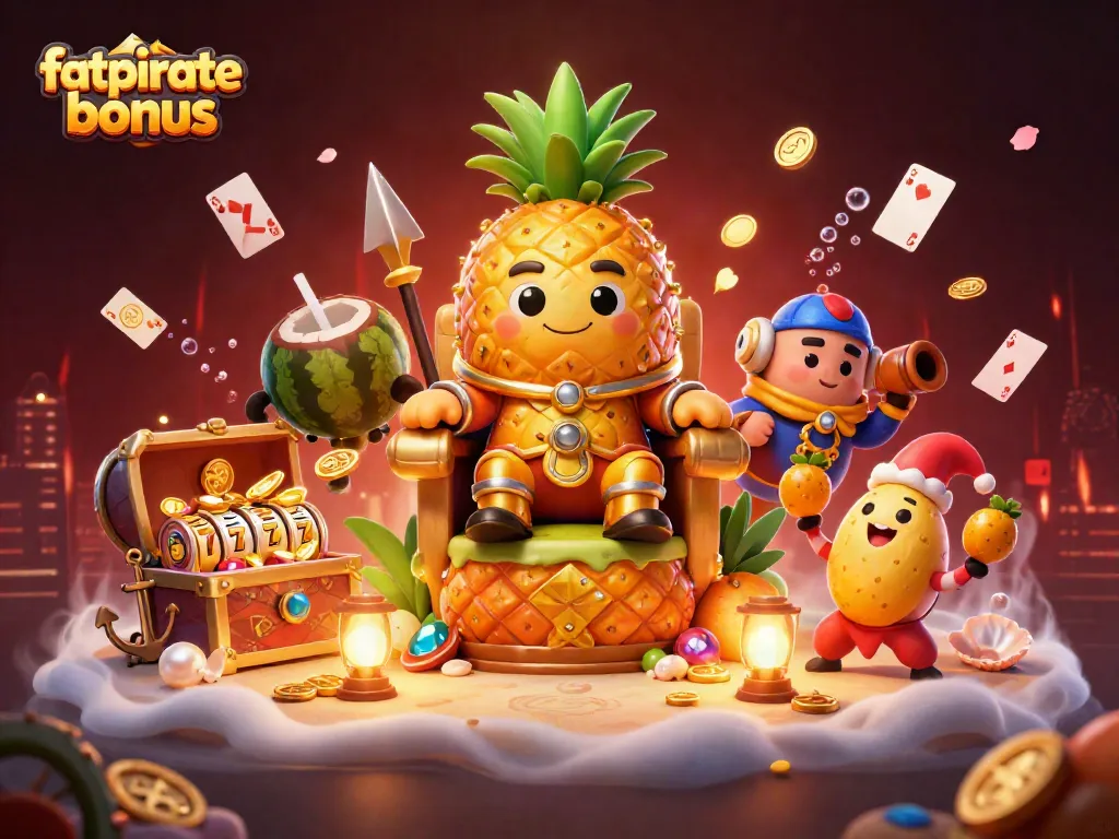 Enjoy the exciting fatpirate bonus with vibrant characters and gambling elements in this immersive casino scene.