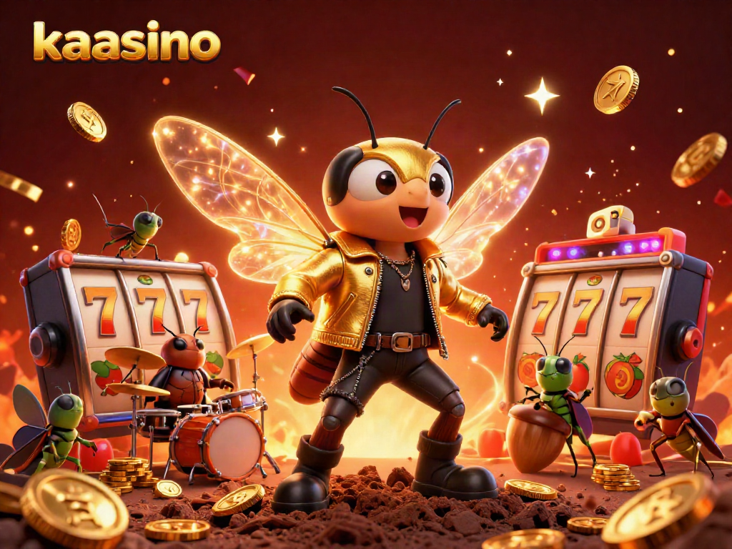Experience the thrilling world of kaasino with a vibrant casino illustration featuring a rock star cicada and playful game elements