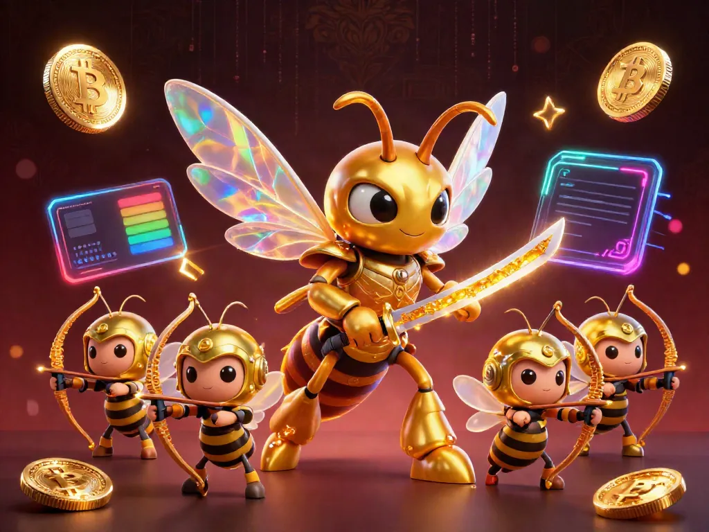Engage in thrilling online casino experiences with our hyper-detailed illustration featuring a golden hornet samurai and crypto elements