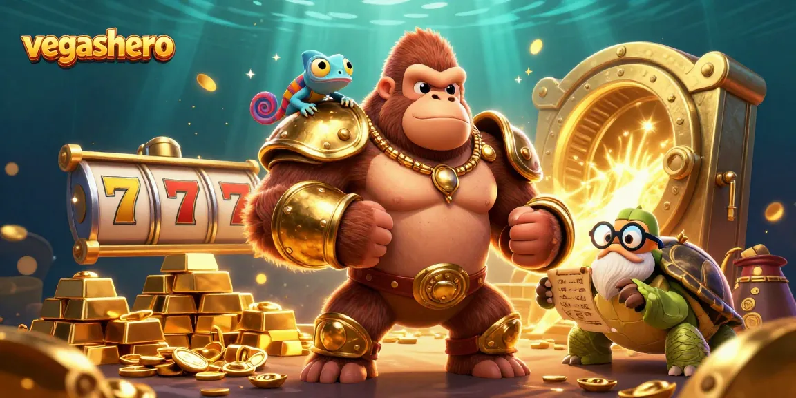 Spin the reels with vegashero in this vibrant 3D casino illustration featuring prize elements and characters.