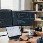 Download Telegram with a tech professional coding in an engaging workspace.