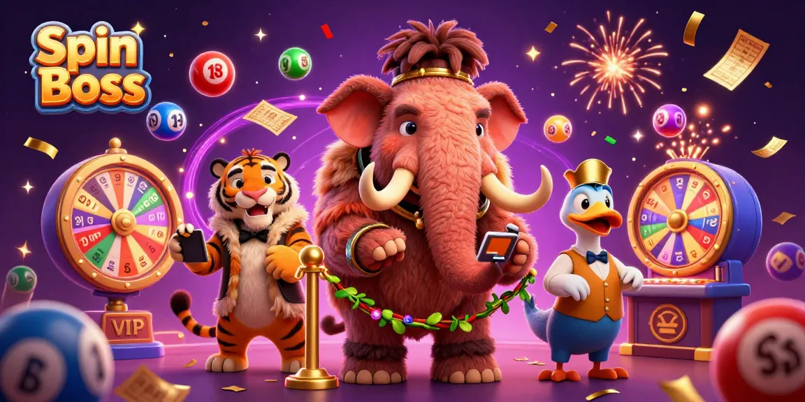 Experience Spin Boss at the lively casino entrance, showcasing vibrant lottery elements and festive energy.