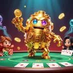 Play exciting games on rr88 with a golden golem and poker elements adding thrill to your bets.
