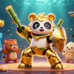 Experience fast payout casinos australia with vibrant gaming action featuring a mech-suit panda and arcade elements.