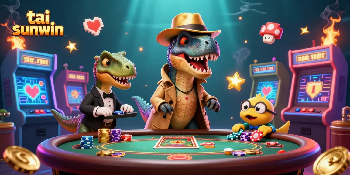 Experience thrilling gameplay at tai sunwin with vibrant 3D characters playing blackjack amid bustling arcade elements.
