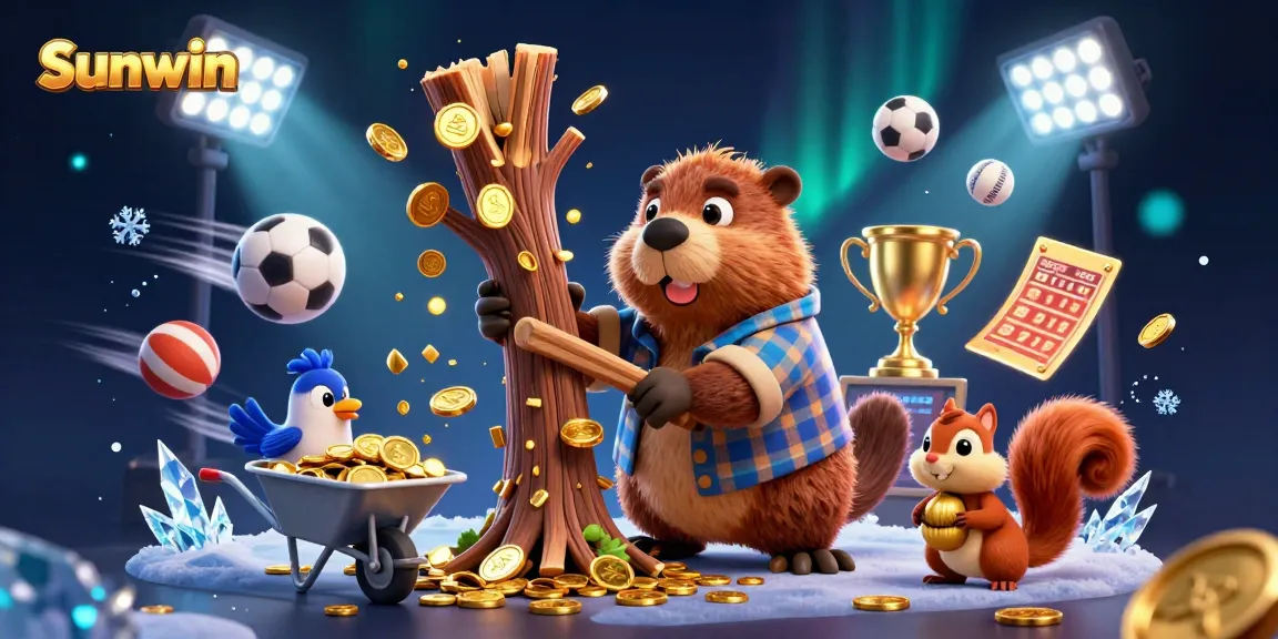 Experience thrilling action at Sunwin with a 3D scene featuring a playful beaver collecting coins.