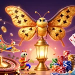 Cascading golden coins and vibrant games surround the lolajack-themed fantasy scene full of rewards.