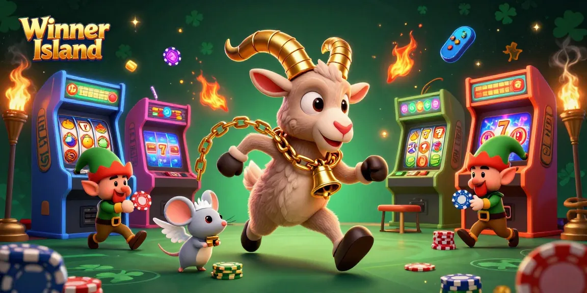 Win exciting bonuses at Winner Island Casino with vibrant game elements and characters.