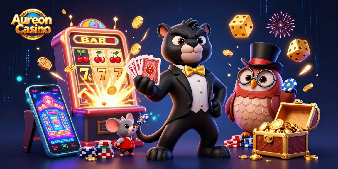 Aureon Casino showcases vibrant characters engaging in high-stakes gaming action amidst dynamic 3D visuals.